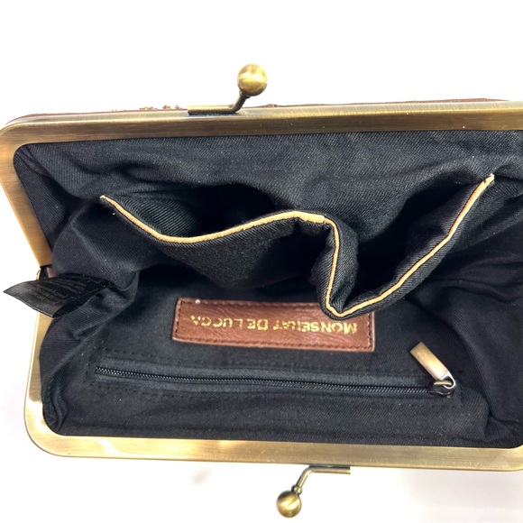 Monserat De Lucca Chain Fringe Leather Clutch Brown - Picture 9 of 11